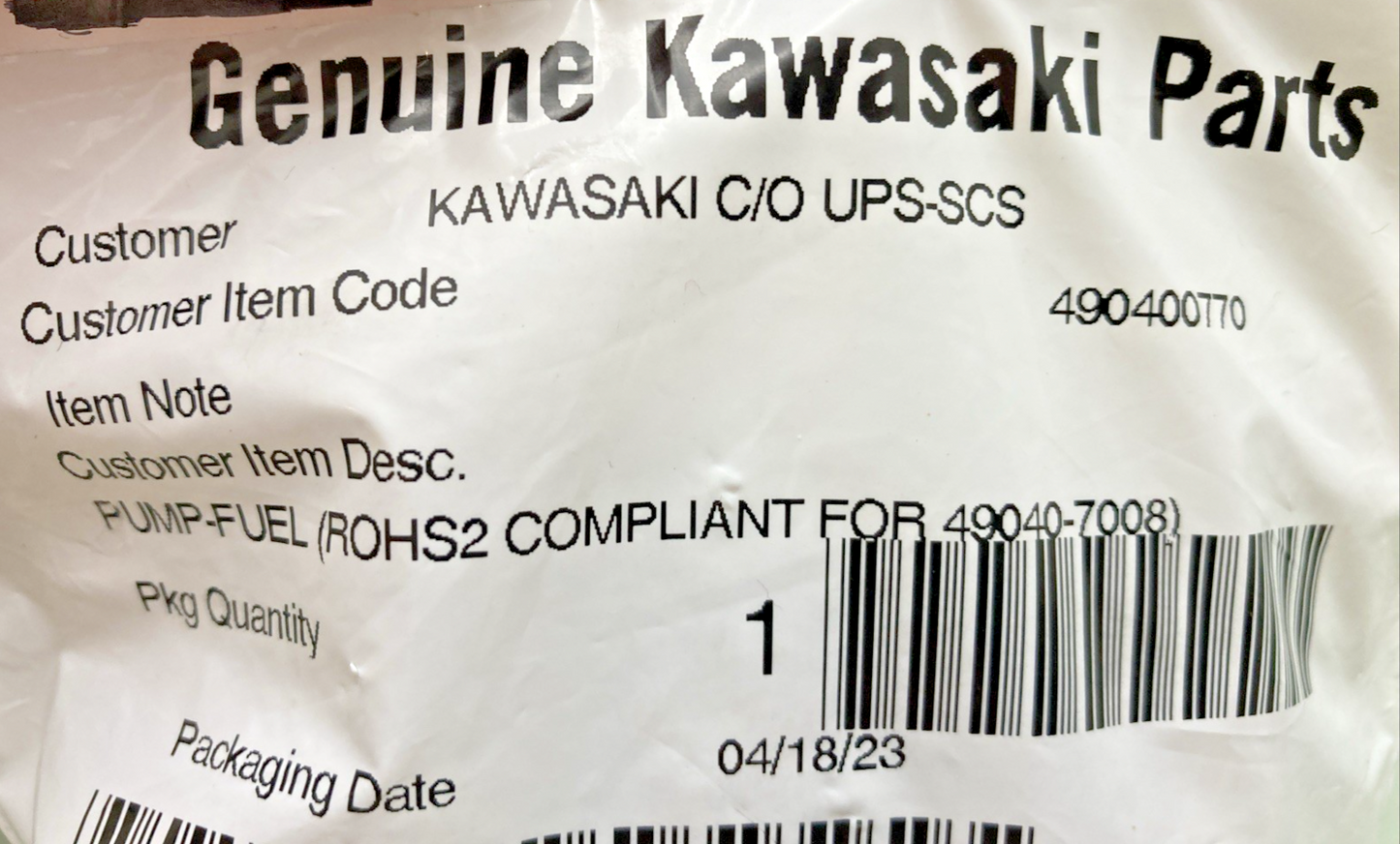 NEW GENUINE KAWASAKI 490400770 FUEL PUMP