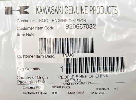 NEW GENUINE KAWASAKI 920667032 PLUG