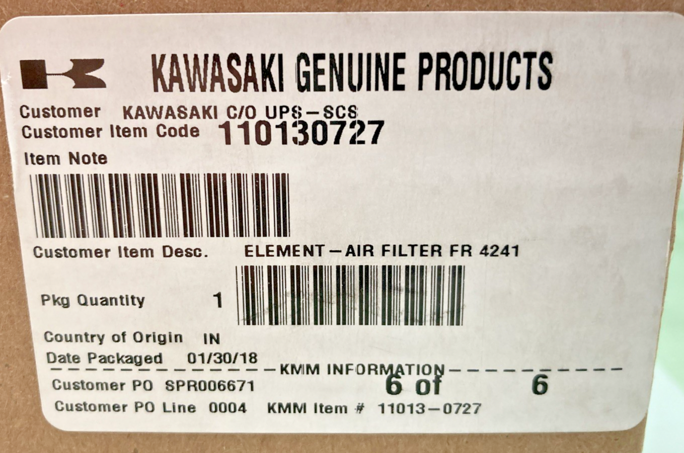 NEW GENUINE KAWASAKI 110130727 AIR FILTER