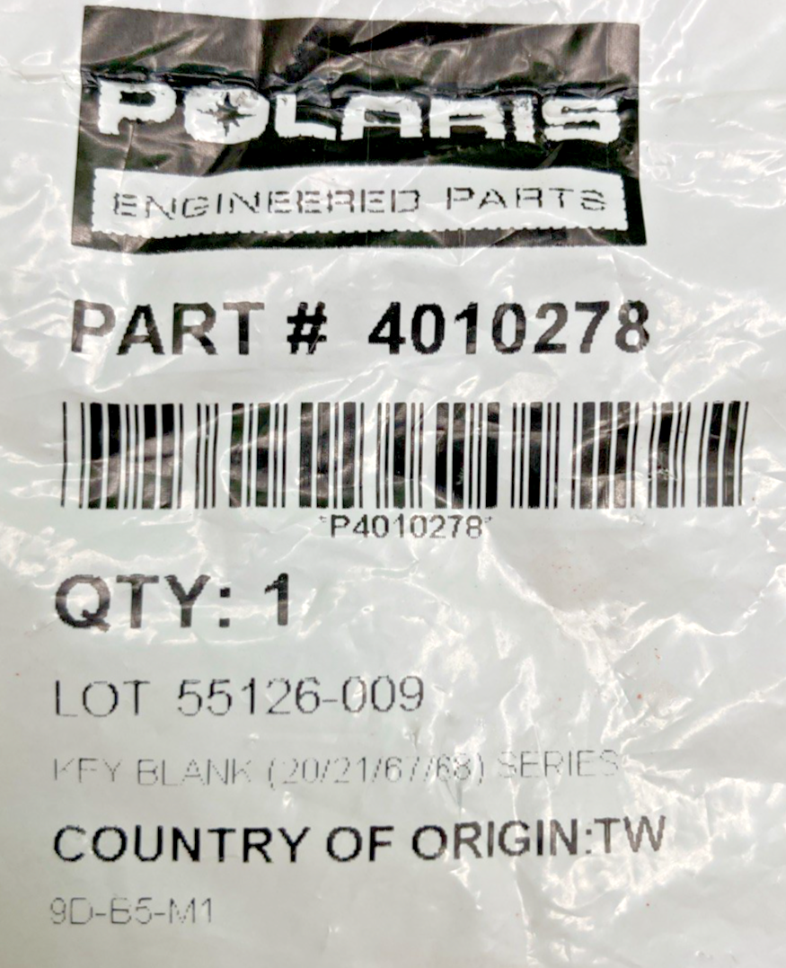 NEW GENUINE POLARIS 4010278 BLANK KEY (MODELS 20/21/67/68)