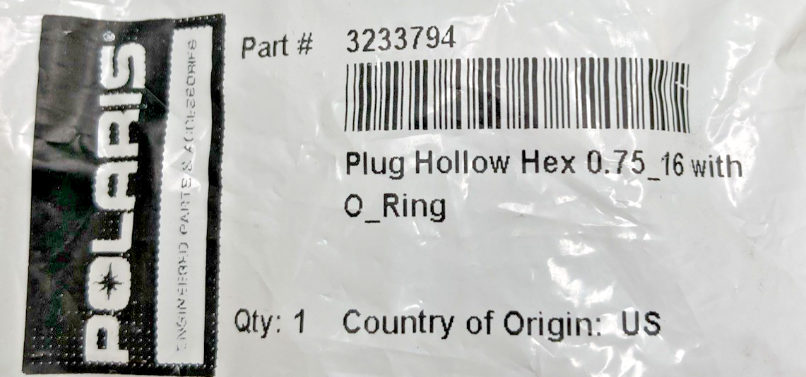NEW GENUINE POLARIS 3233794 GEARCASE HEX PLUG W/O-RING