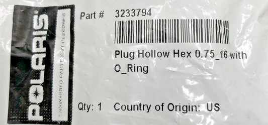 NEW GENUINE POLARIS 3233794 GEARCASE HEX PLUG W/O-RING