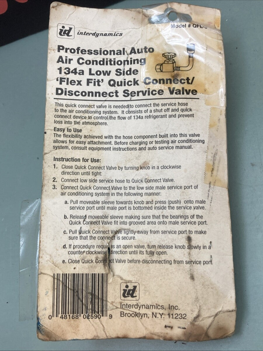 New Genuine Interdynamics QLF-3 A/C Flex Fit Quick Connect Valve 134a Low Side