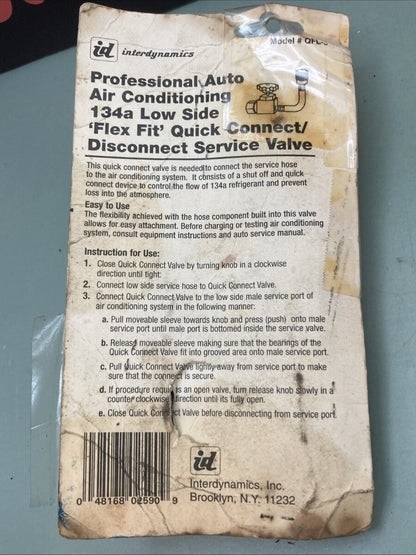 New Genuine Interdynamics QLF-3 A/C Flex Fit Quick Connect Valve 134a Low Side