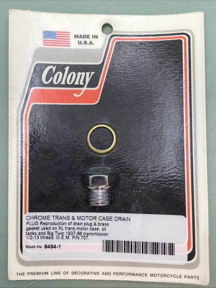 NEW GENUINE COLONY 8494-1 CHROME TRANS AND MOTOR CASE DRAIN PLUG