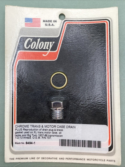 NEW GENUINE COLONY 8494-1 CHROME TRANS AND MOTOR CASE DRAIN PLUG