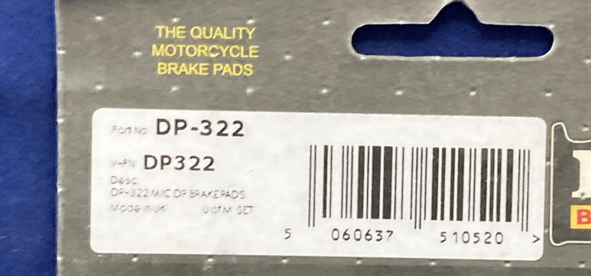 NEW GENUINE DP DP322 STANDARD BRAKE PADS