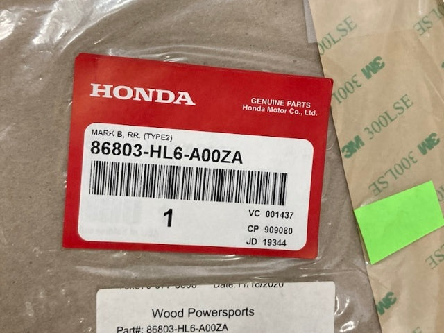 Honda 86803-HL6-A00ZA DECAL New Genuine