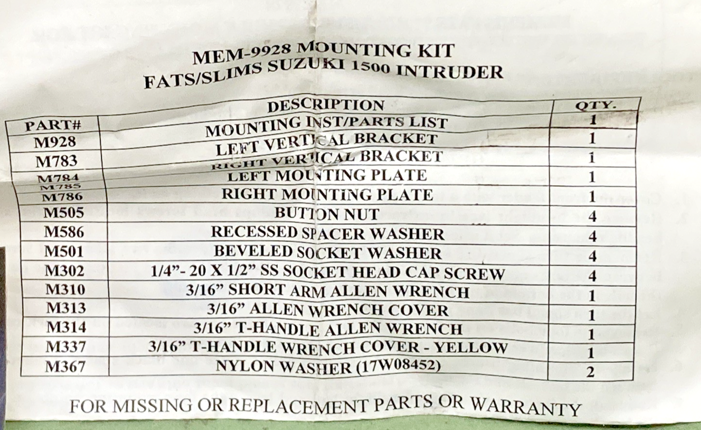 NEW GENUINE MEMPHIS SHADES MEM9928 FATS/SLIM MOUNT KIT INCOMPLETE KIT