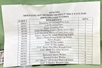 NEW GENUINE MEMPHIS SHADES MEM9926 FATS/SLIM MOUNT KIT INCOMPLETE KIT