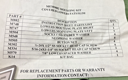 NEW GENUINE MEMPHIS SHADES MEM9882 FATS/SLIM LOWERS MOUNT KIT INCOMPLETE KIT