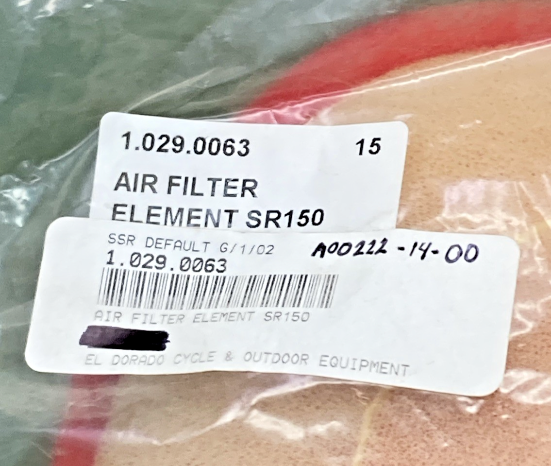 NEW REPLACES SSR A00222-14-00 AIR FILTER ELEMENT SR150