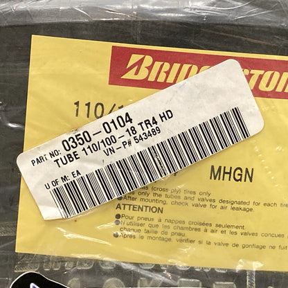 NEW GENUINE BRIDGESTONE 0350-0104 110/100-18 TR4 HD MOTORCYCLE TUBE