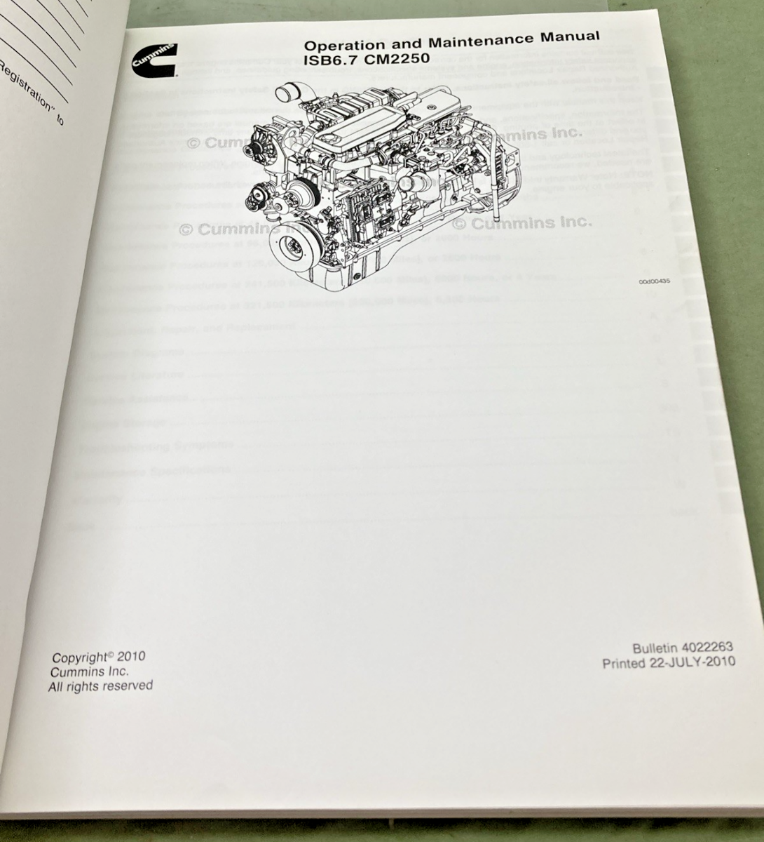 GENUINE CUMMINS 4022263 ISB6.7 CM2250 OPERATION AND MAINTENANCE MANUAL 2010