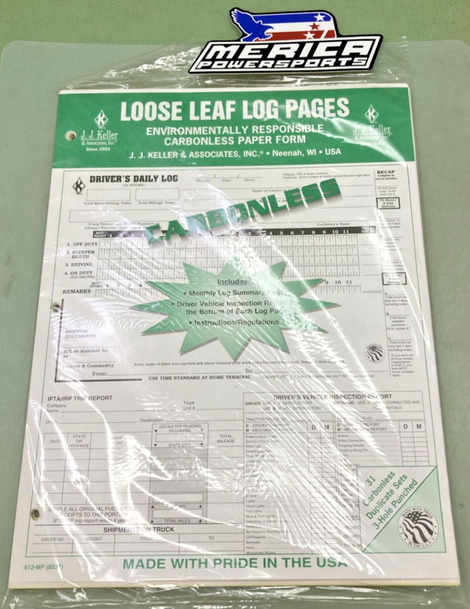 NEW GENUINE J.J. Keller 8537 612MP 5-In-1 Driver's Daily Log Loose-Leaf Format