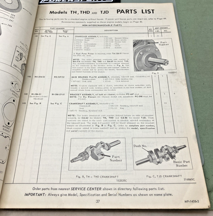 GENUINE WISCONSIN MM-277F AIR COOLED ENGINES INSTRUCTION BOOK MODELS TH,THD,TJD