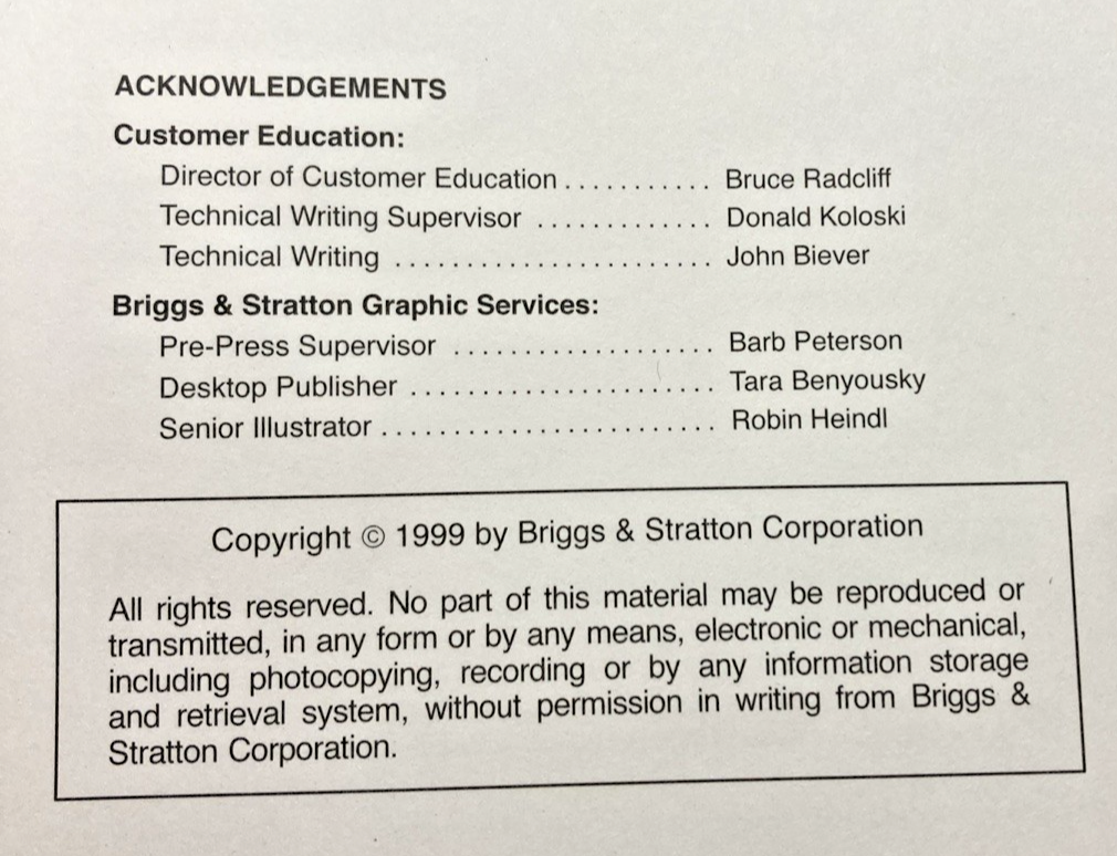 GENUINE BRIGGS AND STRATTON TWIN CYLINDER L HEAD REPAIR MANUAL 1999