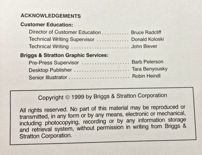 GENUINE BRIGGS AND STRATTON TWIN CYLINDER L HEAD REPAIR MANUAL 1999