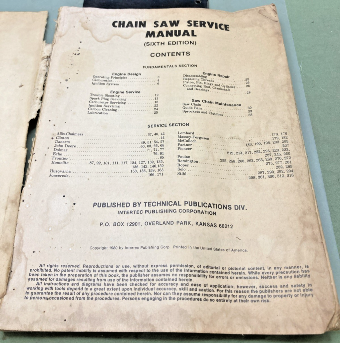 GENUINE CHAIN SAW SERVICE MANUAL CSS-6 SIXTH EDITION 1980