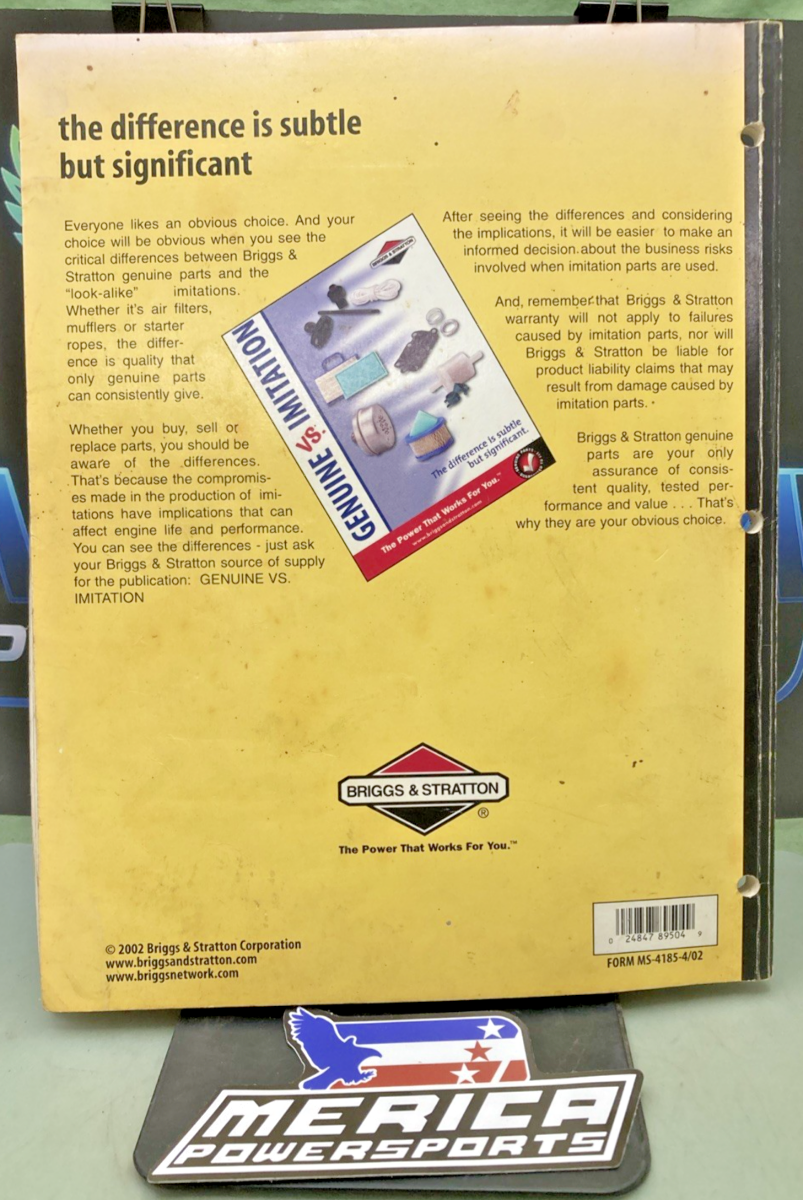 GENUINE BRIGGS AND STRATTON MS-4185 PARTS CATALOGUE 2002