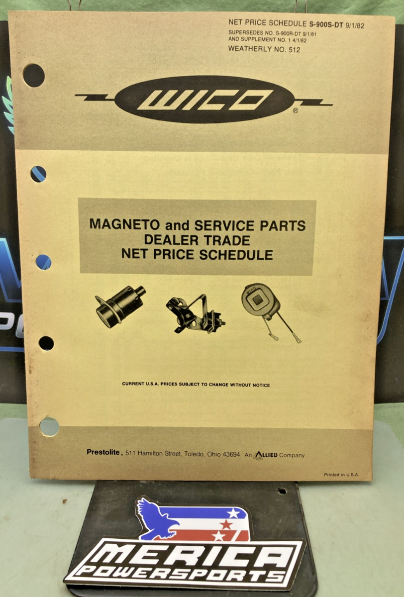 GENUINE WICO S-900S-DT MAGNETO & SERV. PARTS DEALER TRADE NET PRICE SCHEDULE 82
