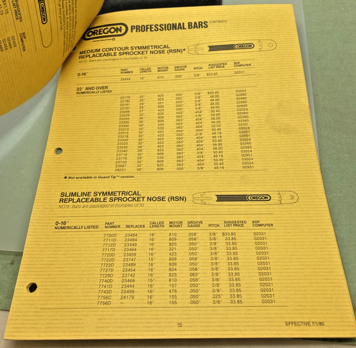 GENUINE OREGON PRODUCT PRICE LIST FOR DEALERS 1980