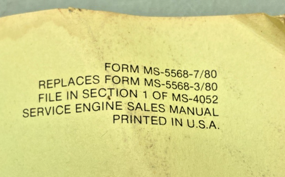 BRIGGS AND STRATTON MS-5568-7/80 SERVICE ENGINE SPECIFICATIONS & PRICE LIST 1980