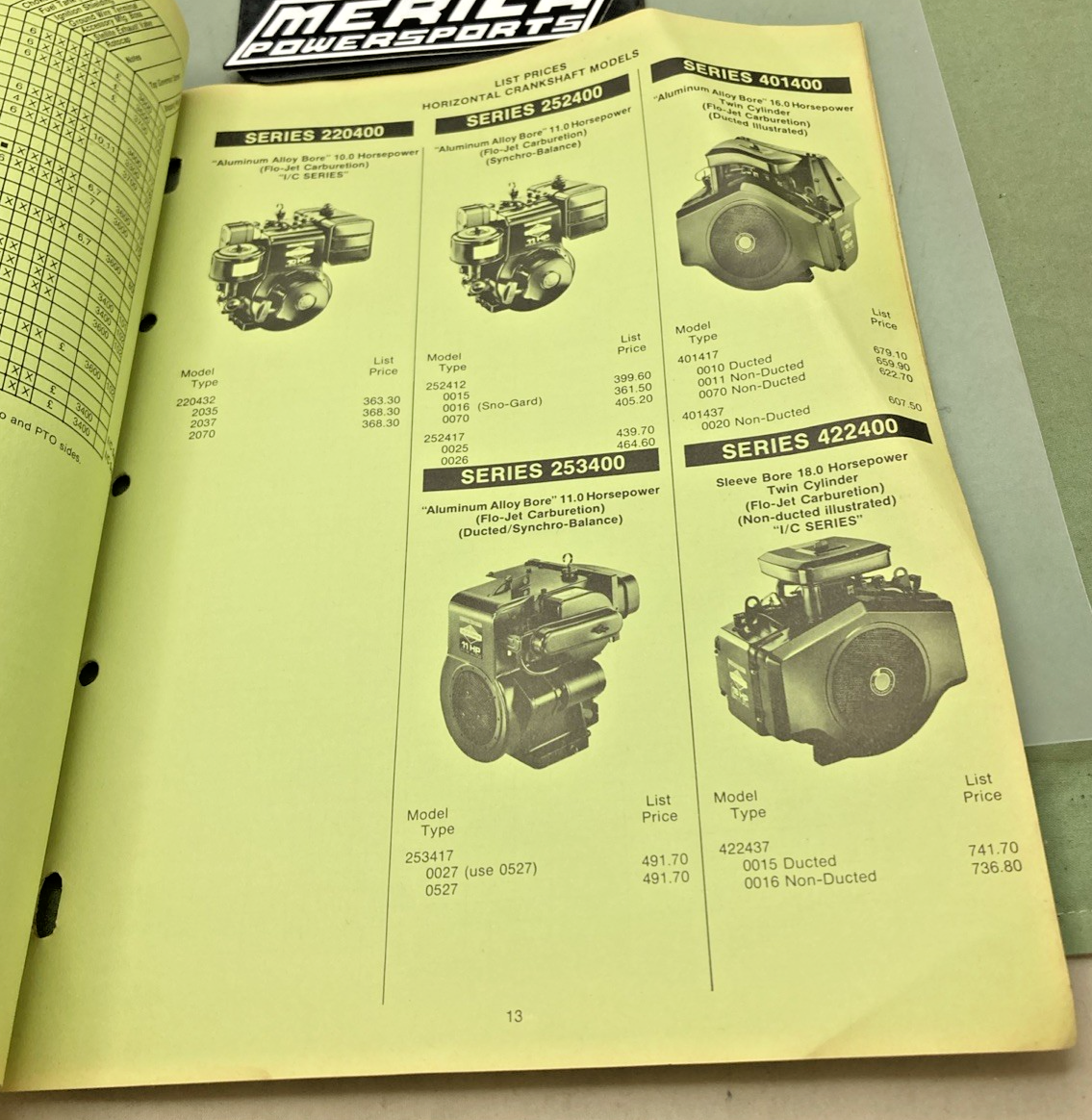 BRIGGS AND STRATTON MS-5568-7/80 SERVICE ENGINE SPECIFICATIONS & PRICE LIST 1980
