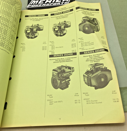 BRIGGS AND STRATTON MS-5568-7/80 SERVICE ENGINE SPECIFICATIONS & PRICE LIST 1980