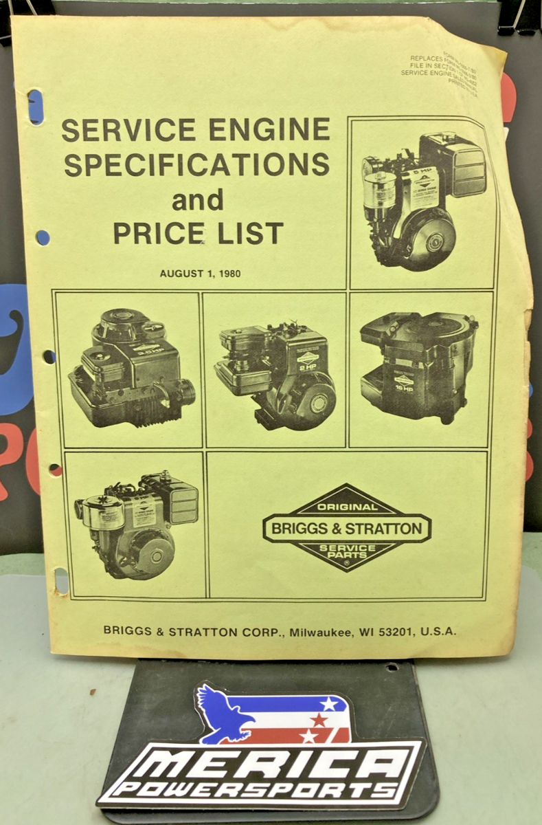 BRIGGS AND STRATTON MS-5568-7/80 SERVICE ENGINE SPECIFICATIONS & PRICE LIST 1980