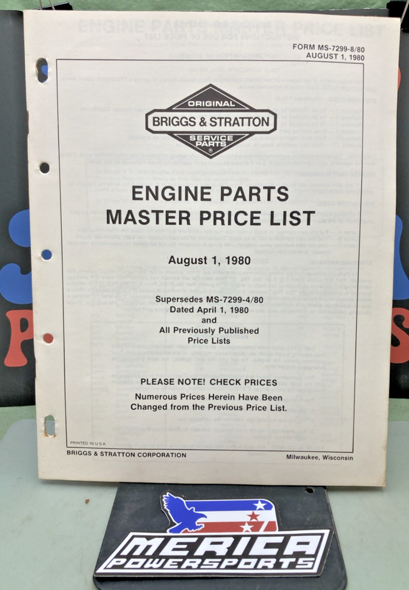 GENUINE BRIGGS AND STRATTON MS-7299-8/80 MASTER PRICE LIST 1980