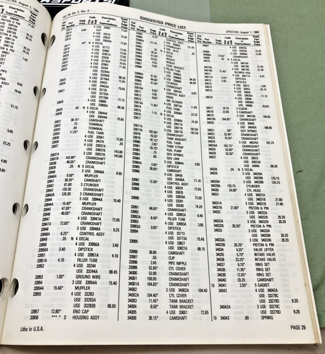 NEW GENUINE TECUMSEH 694546 PARTS PRICE LIST 1984