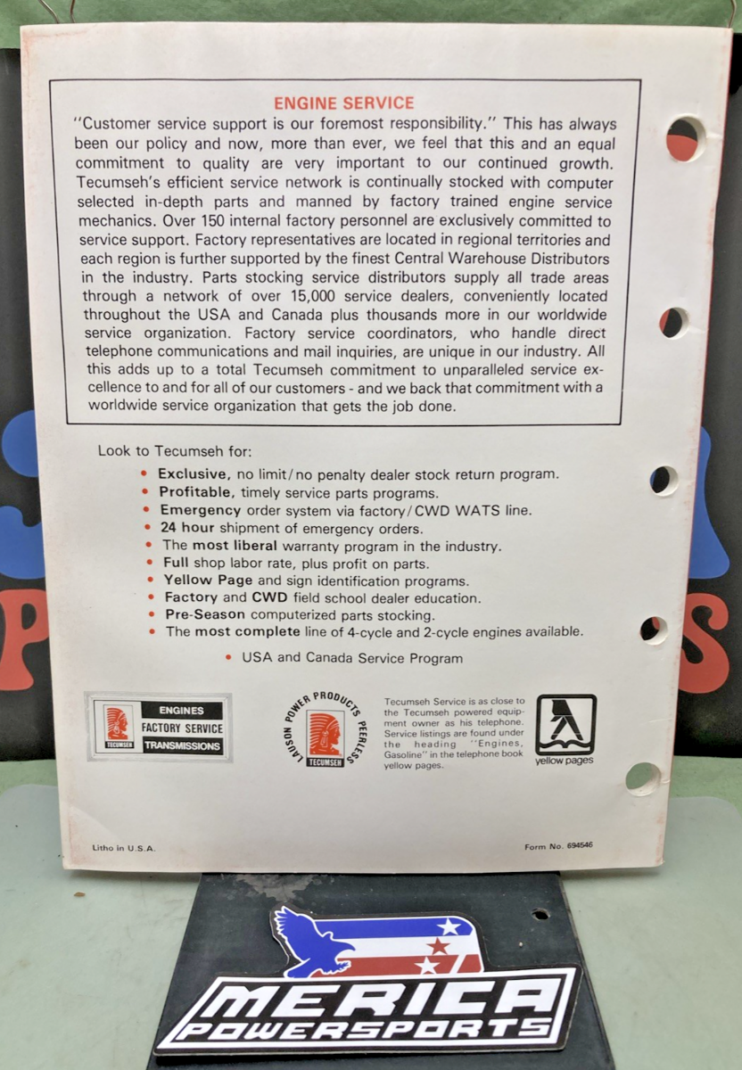 NEW GENUINE TECUMSEH 694546 PARTS PRICE LIST 1984