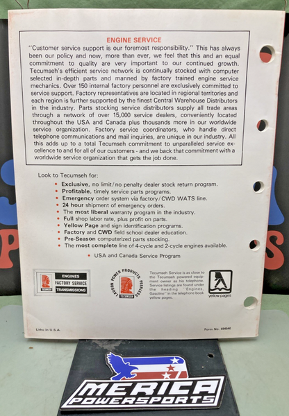 NEW GENUINE TECUMSEH 694546 PARTS PRICE LIST 1984