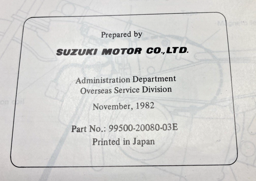 GENUINE SUZUKI 99500-20080-03E ALT50 SERVICE MANUAL 1982