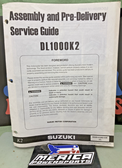 GENUINE SUZUKI 99505-01082-03E DL1000K2 ASSEMBLY AND PRE-DELIVERY SERVICE GUIDE