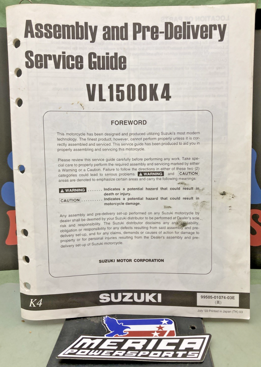 GENUINE SUZUKI 99505-01074-03E VL1500K4 ASSEMBLY AND PRE-DELIVERY SERVICE GUIDE