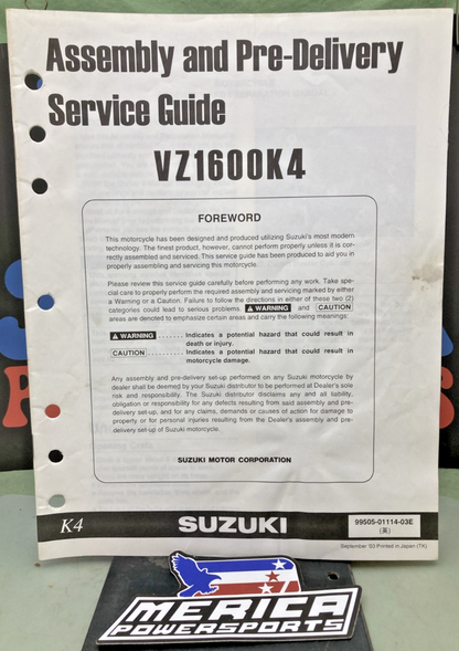 GENUINE SUZUKI 99505-01114-03E VL1600K4 ASSEMBLY AND PRE-DELIVERY SERVICE GUIDE