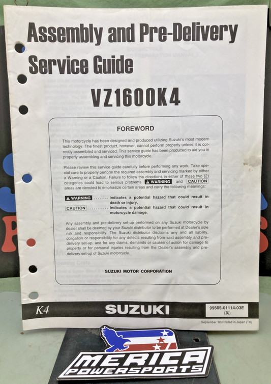 GENUINE SUZUKI 99505-01114-03E VL1600K4 ASSEMBLY AND PRE-DELIVERY SERVICE GUIDE