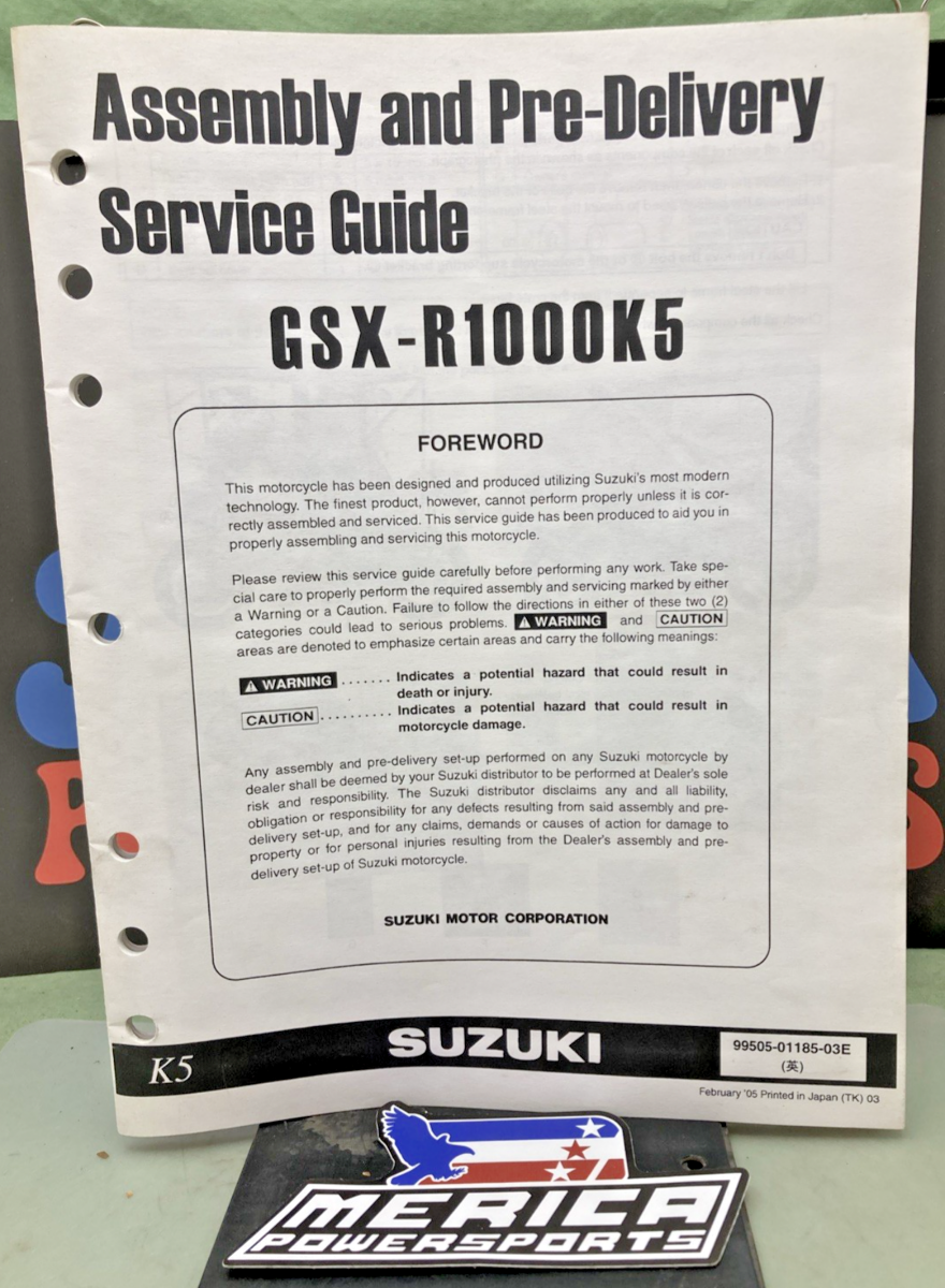 GENUINE SUZUKI 99505-01185-03E GSX-R1000K5 ASSY AND PRE-DELIVERY SERVICE GUIDE