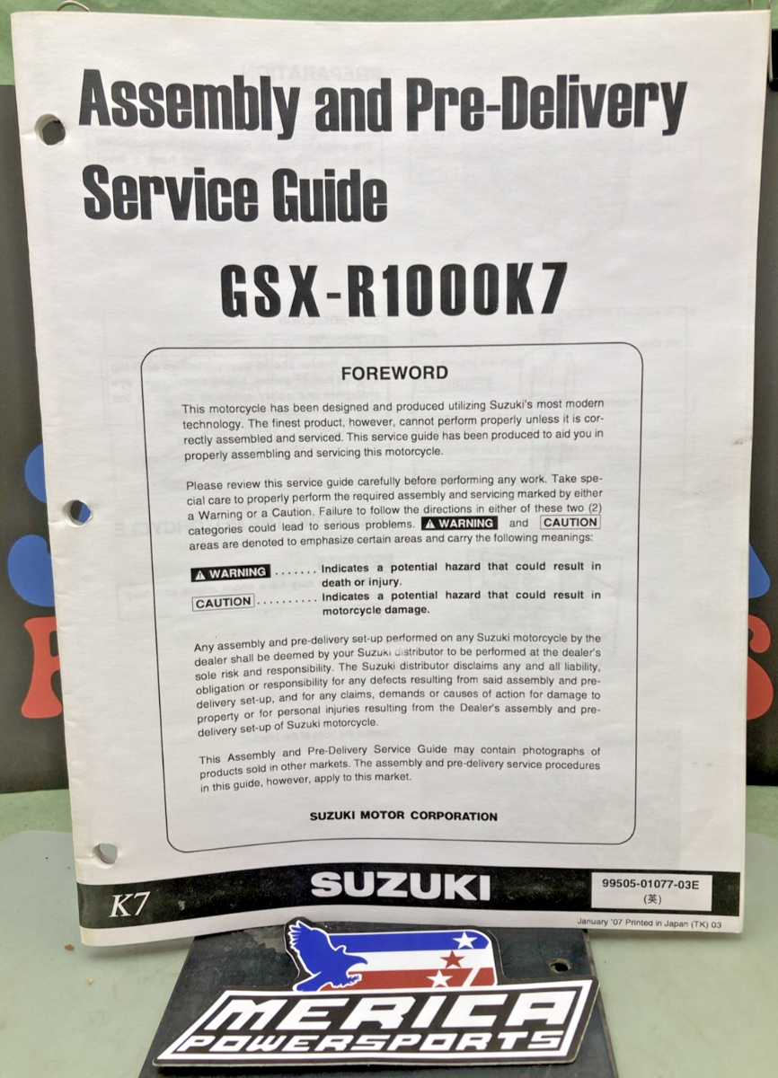 GENUINE SUZUKI 99505-01077-03E GSX-R1000K7 ASSY AND PRE-DELIVERY SERVICE GUIDE