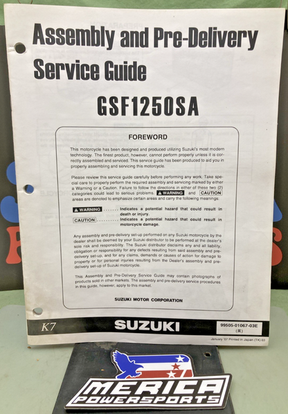 GENUINE SUZUKI 99505-01067-03E GSF1250SA ASSEMBLY AND PRE-DELIVERY SERVICE GUIDE