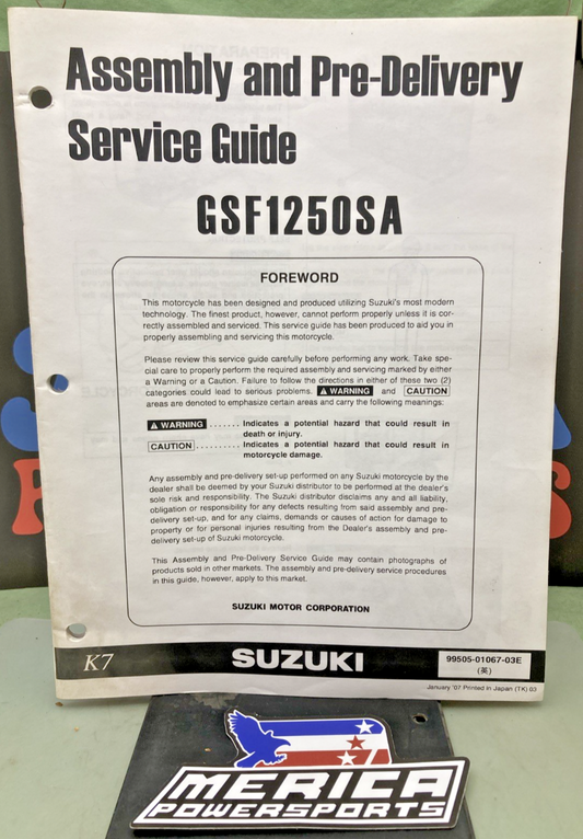 GENUINE SUZUKI 99505-01067-03E GSF1250SA ASSEMBLY AND PRE-DELIVERY SERVICE GUIDE