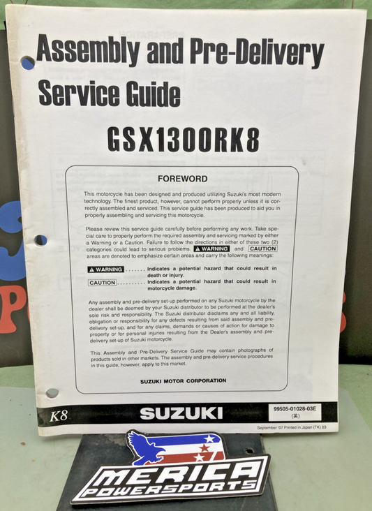 GENUINE SUZUKI 99505-01028-03E GSX1300RK8 ASSY AND PRE-DELIVERY SERVICE GUIDE