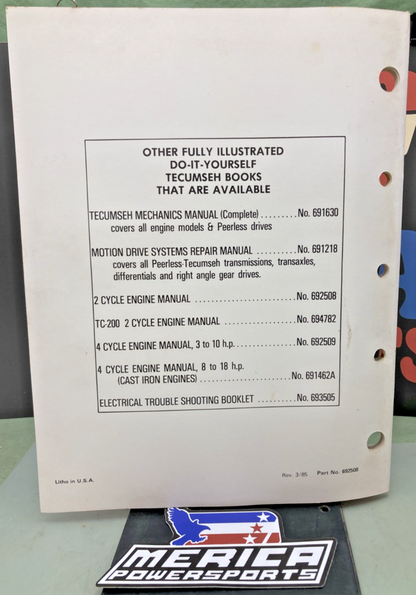 GENUINE TECUMSEH 692508 ENGINES MECHANIC'S HANDBOOK TWO CYCLE