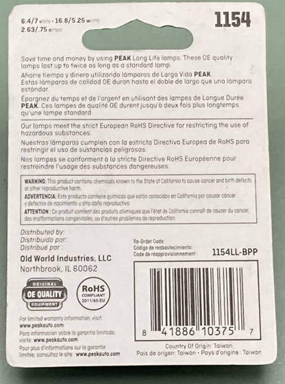New Genuine Peak Auto 1154 Miniature Lamp Set