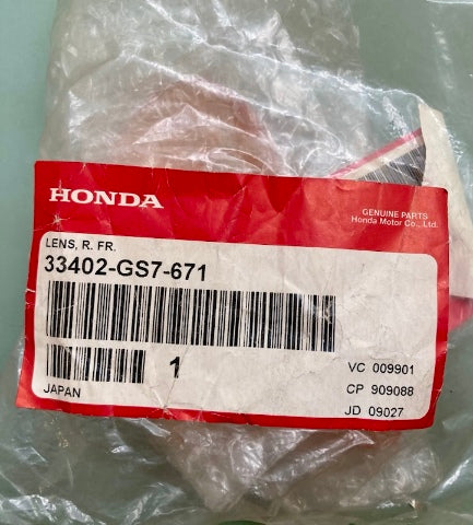 Honda 33402-GS7-671 Lens, R., Fr. New Genuine