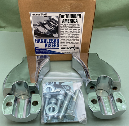 NEW GENUINE RIVCO TA017 HANDLEBAR RISERS W/ CAPS (CHROME)