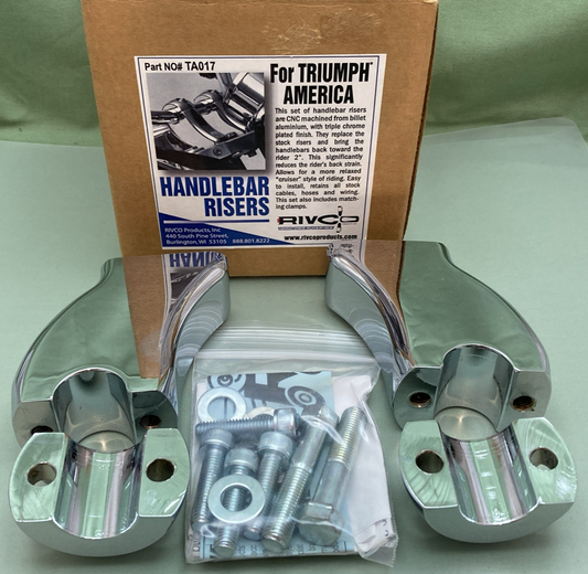 NEW GENUINE RIVCO TA017 HANDLEBAR RISERS W/ CAPS (CHROME)