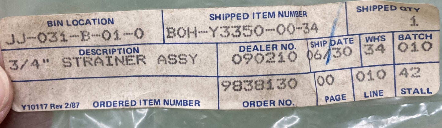 New Genuine Hypro B0H-Y3350-00-34 3/4" Strainer Assembly, Yamaha